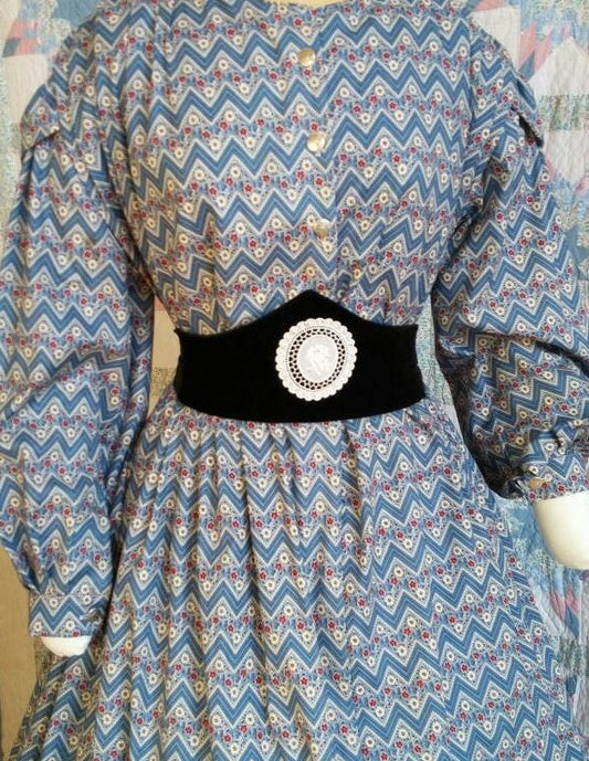 Black Velvet Medici Belt with White Oval Applique