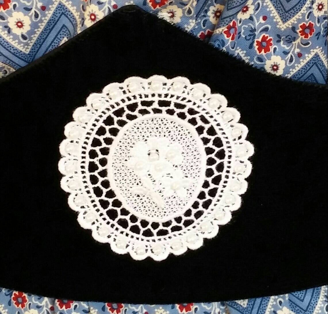 Black Velvet Medici Belt with White Oval Applique