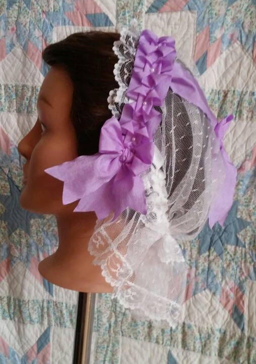 Lavender Ribboned Lacy Daycap -Day Cap- Breakfast Cap - Historical Head covering - Civil War, Dickens,