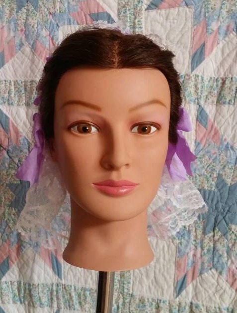 Lavender Ribboned Lacy Daycap -Day Cap- Breakfast Cap - Historical Head covering - Civil War, Dickens,
