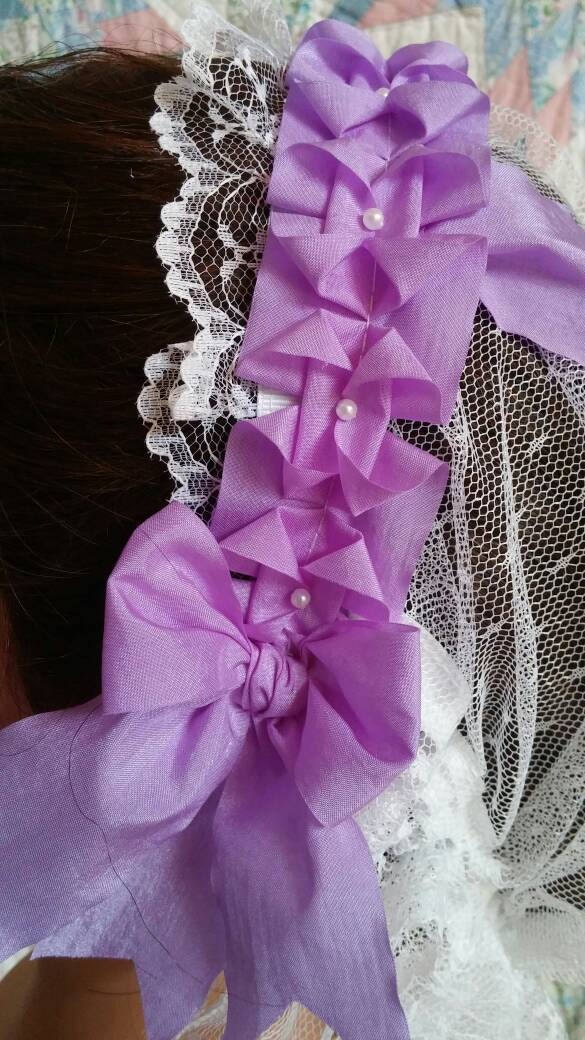 Lavender Ribboned Lacy Daycap -Day Cap- Breakfast Cap - Historical Head covering - Civil War, Dickens,