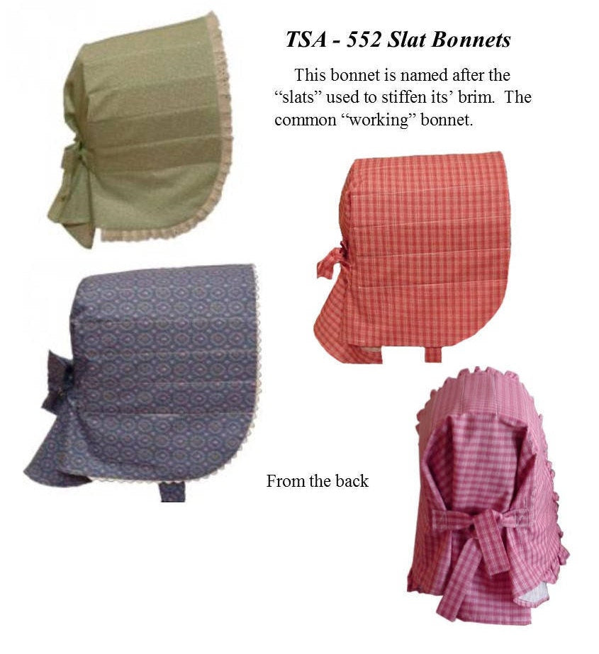 Slat Bonnet /19th Century Pattern/ Timeless Stitches Sewing Pattern TSA- 552 Slat Bonnet DIGITAL DOWNLOAD