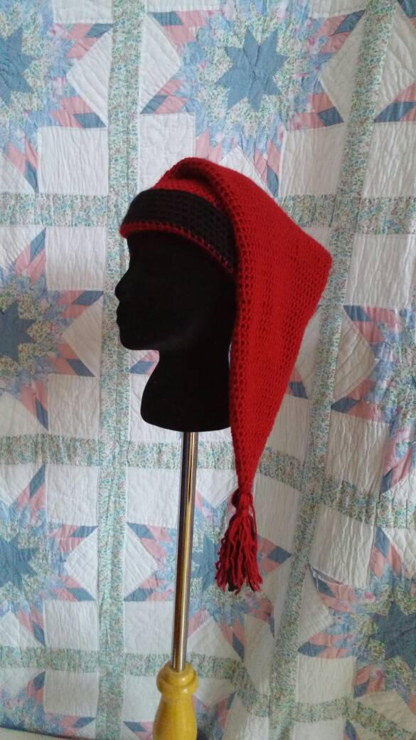 Red Mens Stocking Cap - Camp Hat, Sleeping Cap, Voyaguer Cap