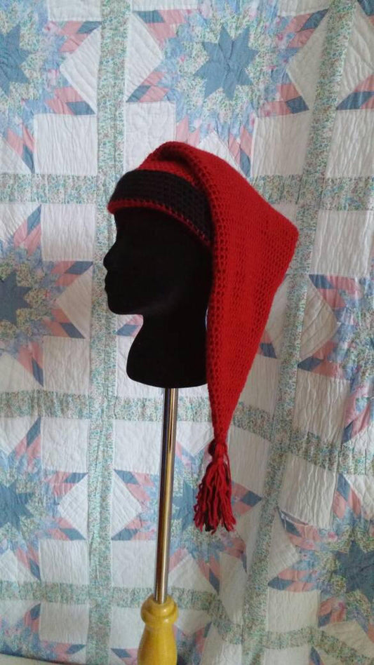 Red Mens Stocking Cap - Camp Hat, Sleeping Cap, Voyaguer Cap