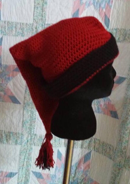 Red Mens Stocking Cap - Camp Hat, Sleeping Cap, Voyaguer Cap