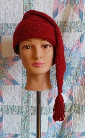 Deep Red Mens Stocking Cap - Camp Hat, Sleeping Cap, Voyaguer Cap