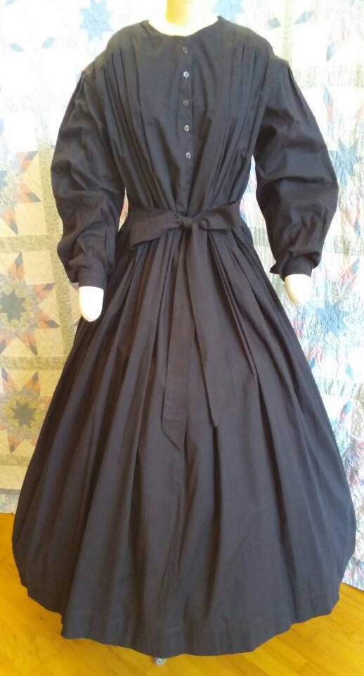 Solid Color Civil War Era Dress / Day Wrapper - Choice of Color - camp or work dress - Nurse - Mourning - widow