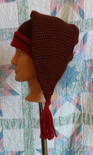 Brown and Red Mens Stocking Cap - Camp Hat, Sleeping Cap, Voyaguer Cap