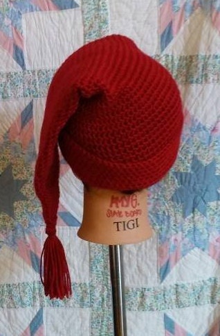 Deep Red Mens Stocking Cap - Camp Hat, Sleeping Cap, Voyaguer Cap