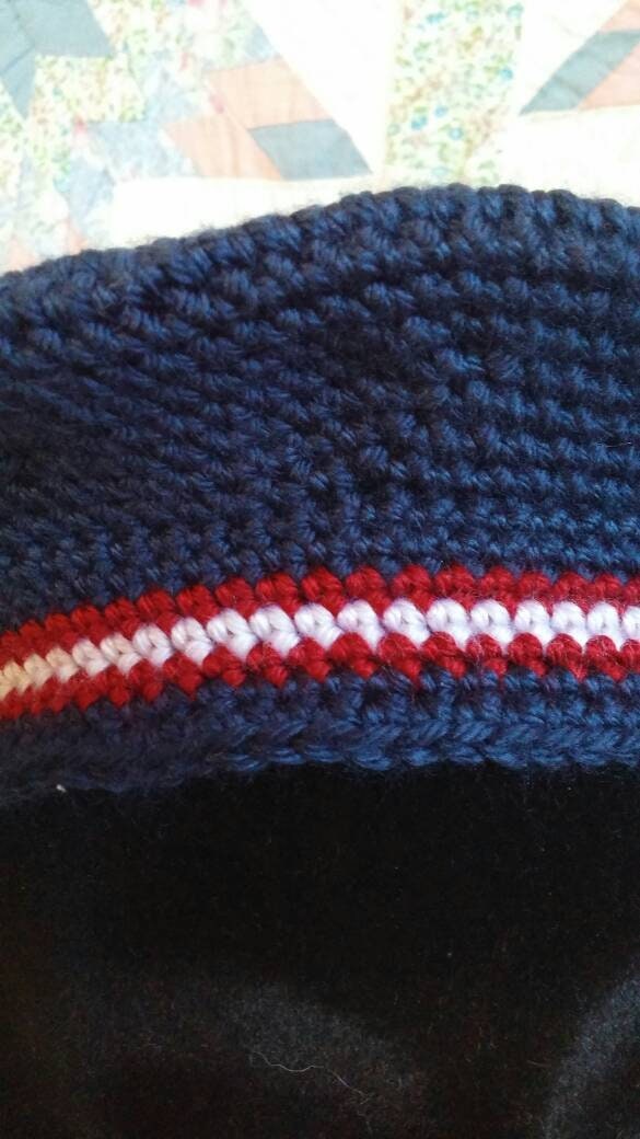 Patriotic Men's Crocheted Tam - Red, White and Blue - Camp Hat - Tam O'Shanter, Irish and Scottish, Civil War, fatigue hat