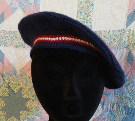 Patriotic Men's Crocheted Tam - Red, White and Blue - Camp Hat - Tam O'Shanter, Irish and Scottish, Civil War, fatigue hat