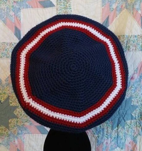 Patriotic Men's Crocheted Tam - Red, White and Blue - Camp Hat - Tam O'Shanter, Irish and Scottish, Civil War, fatigue hat