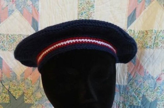 Patriotic Men's Crocheted Tam - Red, White and Blue - Camp Hat - Tam O'Shanter, Irish and Scottish, Civil War, fatigue hat