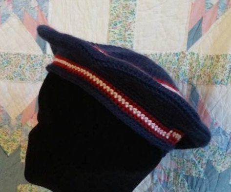 Patriotic Men's Crocheted Tam - Red, White and Blue - Camp Hat - Tam O'Shanter, Irish and Scottish, Civil War, fatigue hat
