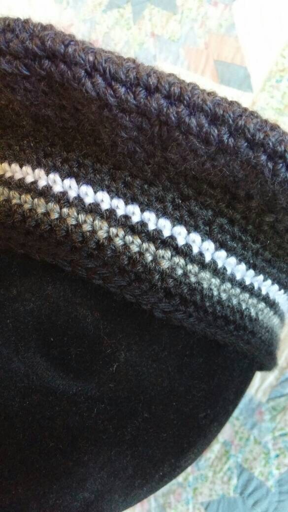 Men's Crocheted Tam - Smokey Grey, white and grey - Camp Hat - Tam O'Shanter, Irish and Scottish, Civil War, fatigue cap