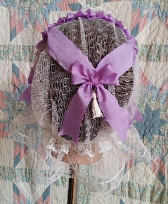 Lavender Ribboned Lacy Daycap -Day Cap- Breakfast Cap - Historical Head covering - Civil War, Dickens,