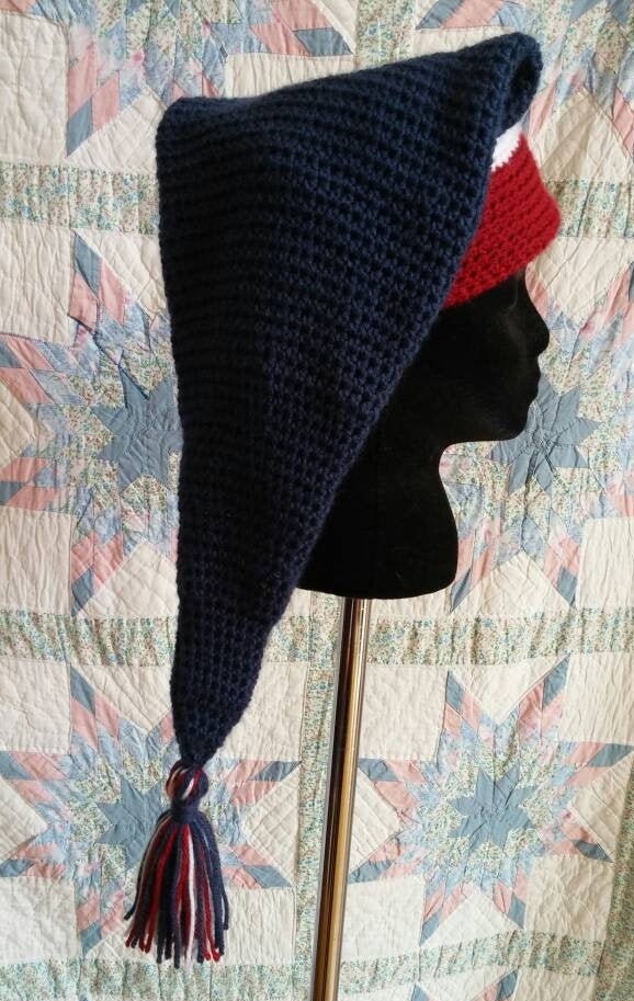Men's Stocking Cap - Navy Blue with Deep Red and White Accents - Camp Hat, Sleeping Cap, Voyaguer Cap
