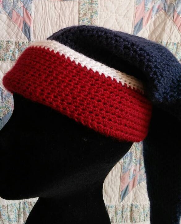 Men's Stocking Cap - Navy Blue with Deep Red and White Accents - Camp Hat, Sleeping Cap, Voyaguer Cap
