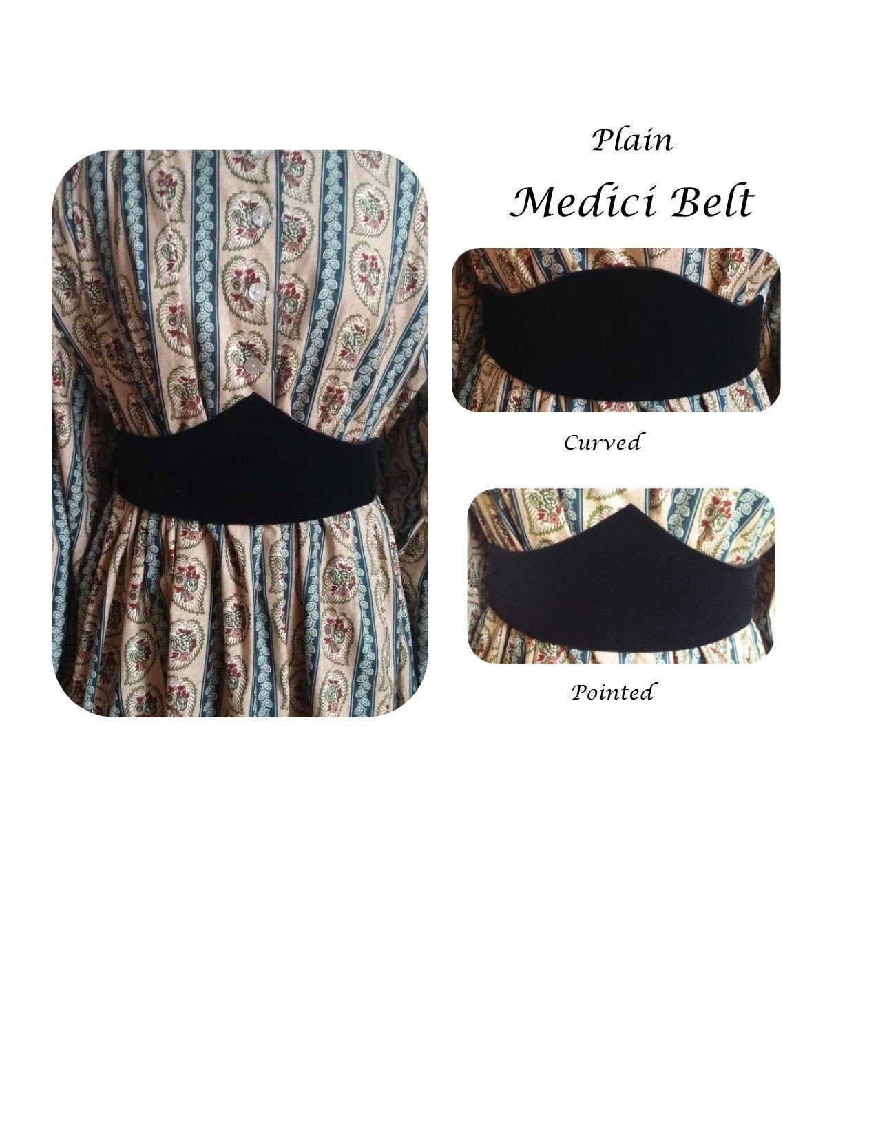 Plain Black Velvet Medici Belt- Pointed OR Curved