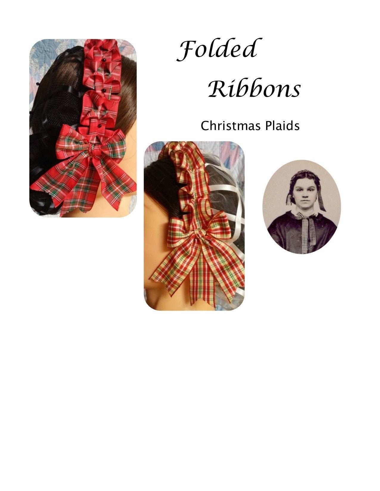 Christmas Plaid Folded / Pleated Ribbons for Hair, Nets, Bonnets and Day Caps - Victorian