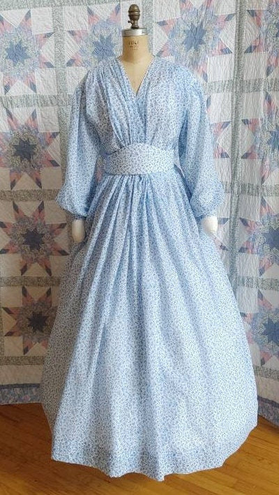 V-necked Civil War Era Lightweight Summer Day Dress/ Day Wrapper -MADE TO ORDER in choice of fabric- Victorian, 19th Century, Historical,