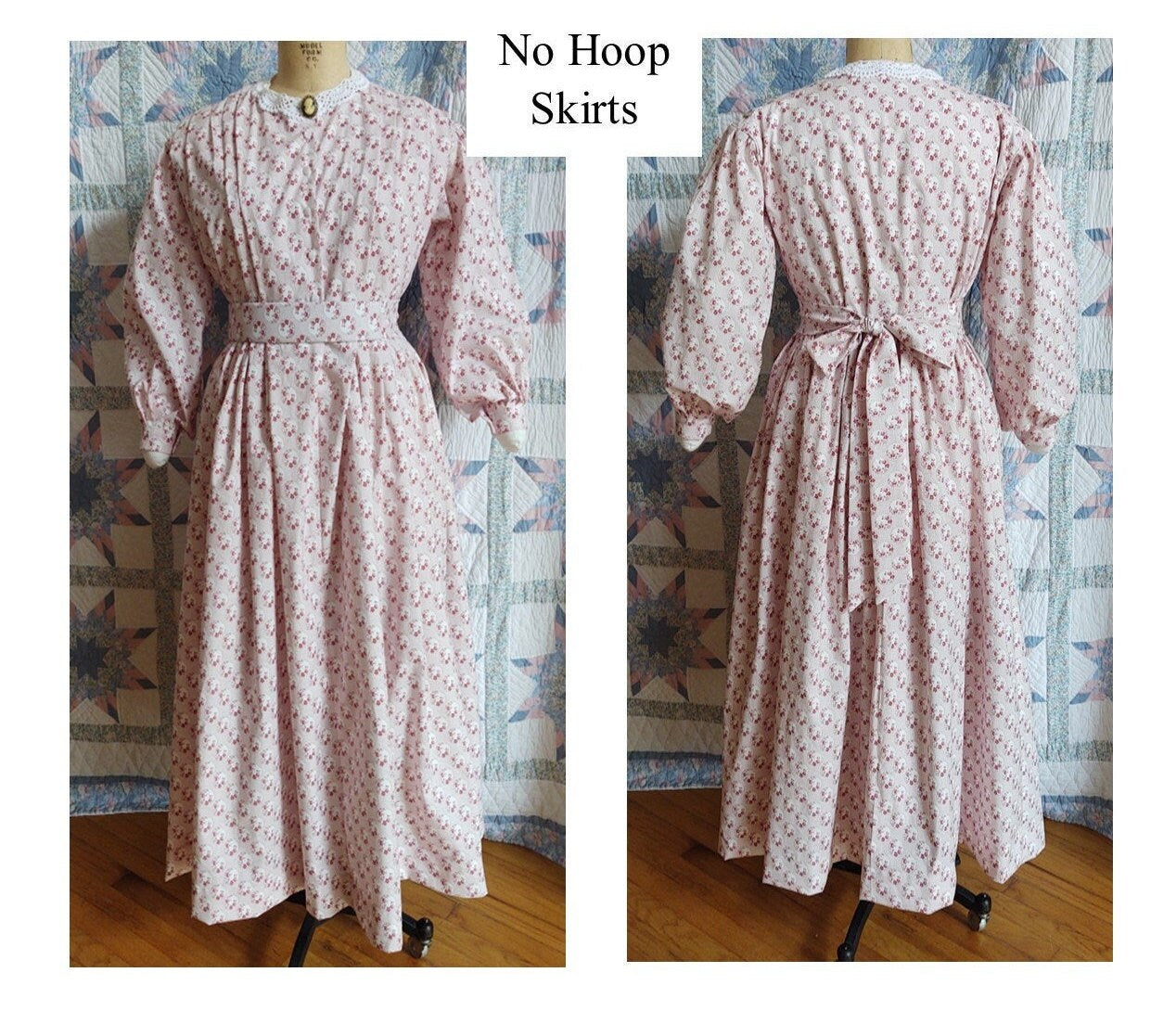 BASIC Civil War Era Dress / Day Wrapper in Calico Print, camp, work or day dress, Victorian, Pioneer, Historical, 19th Century