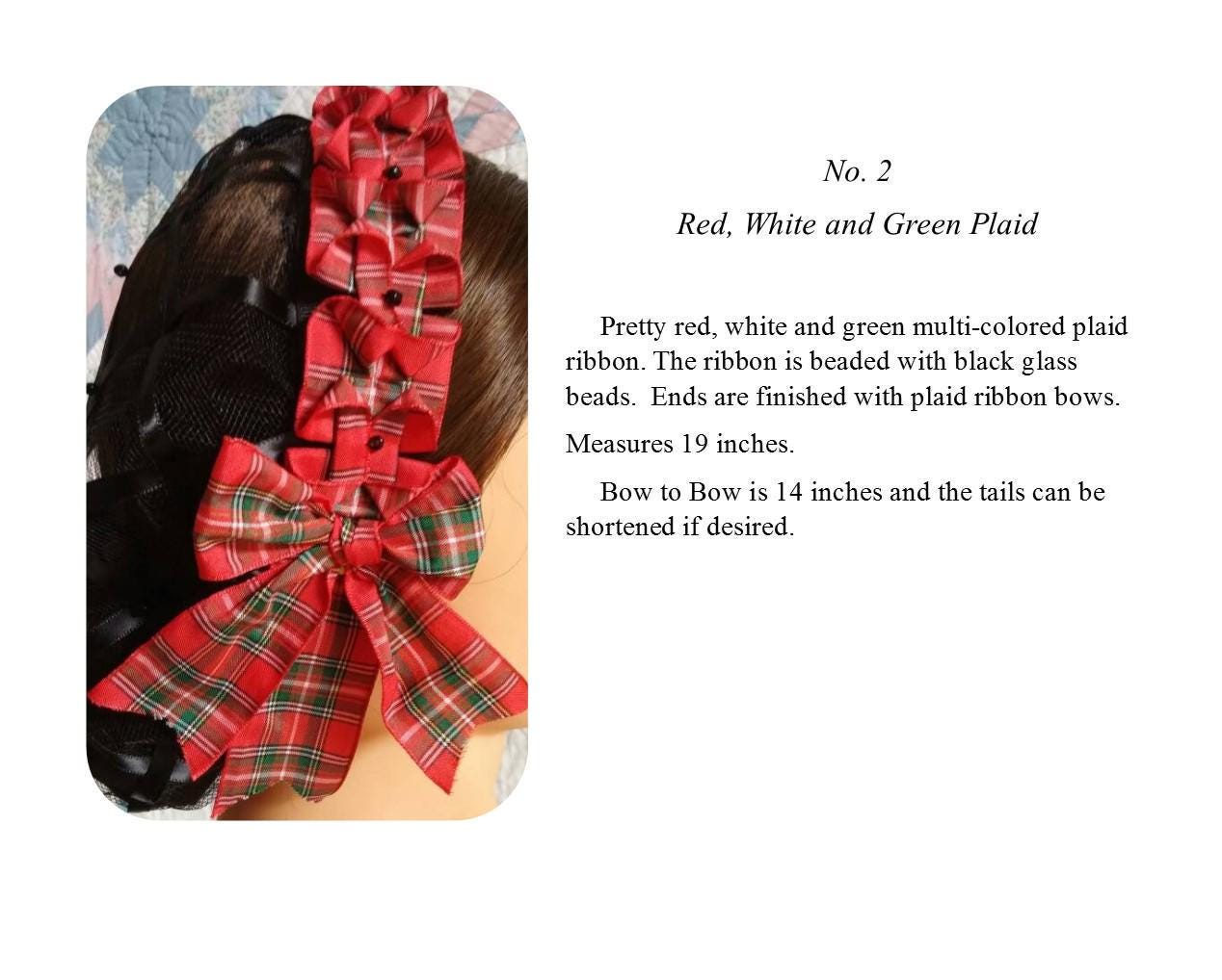 Christmas Plaid Folded / Pleated Ribbons for Hair, Nets, Bonnets and Day Caps - Victorian