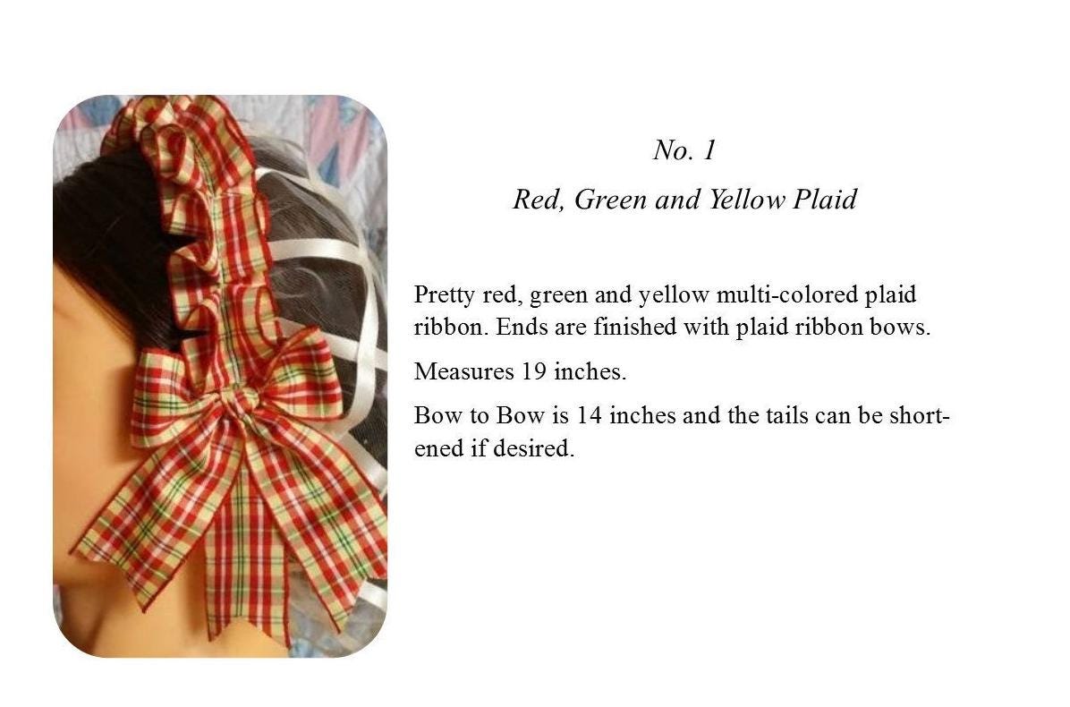 Christmas Plaid Folded / Pleated Ribbons for Hair, Nets, Bonnets and Day Caps - Victorian