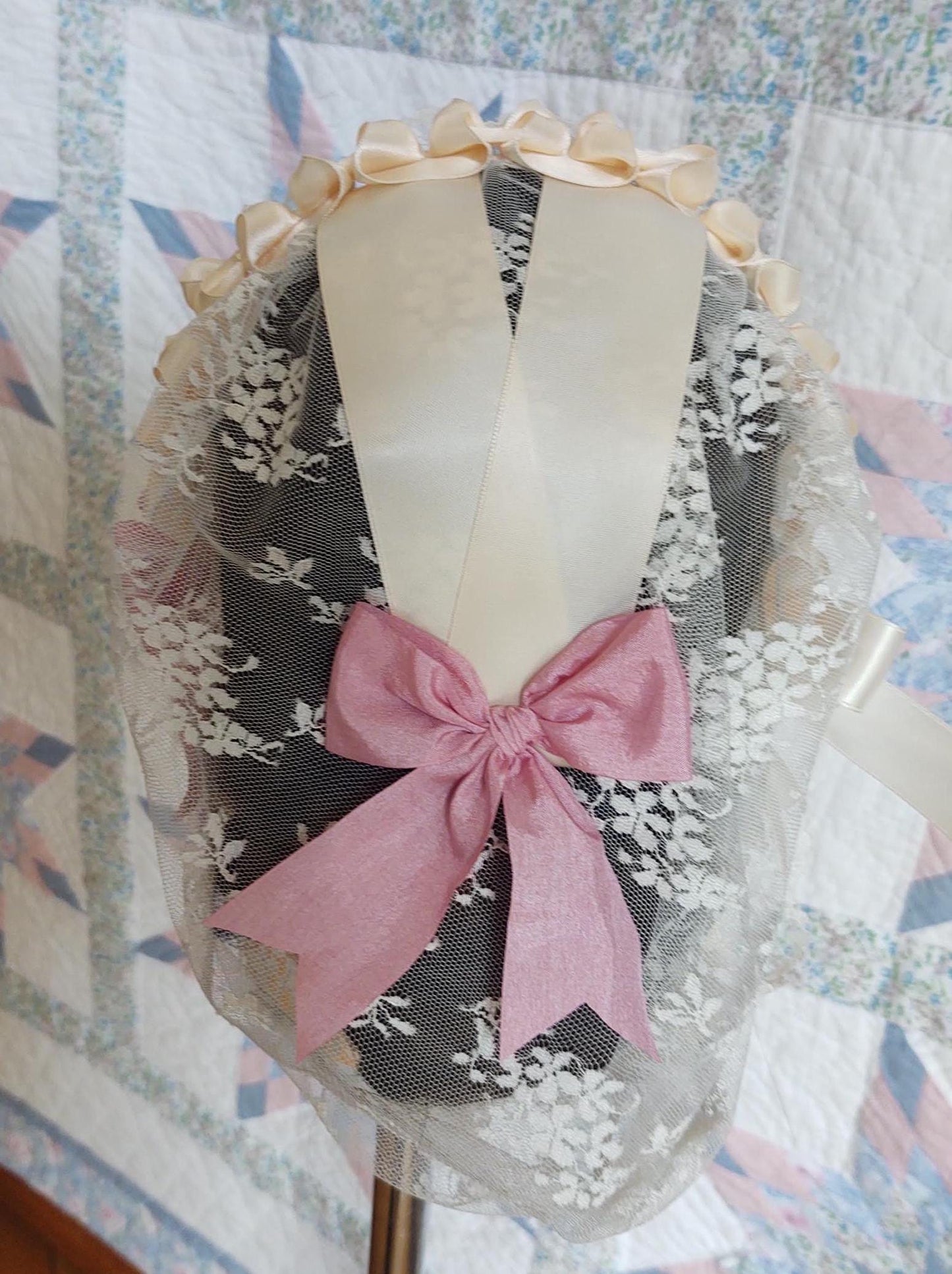 Cream Lacy Daycap with choice of ribbon accent, Civil War, Victorian breakfast cap, 19th Century, Historical Headwear,