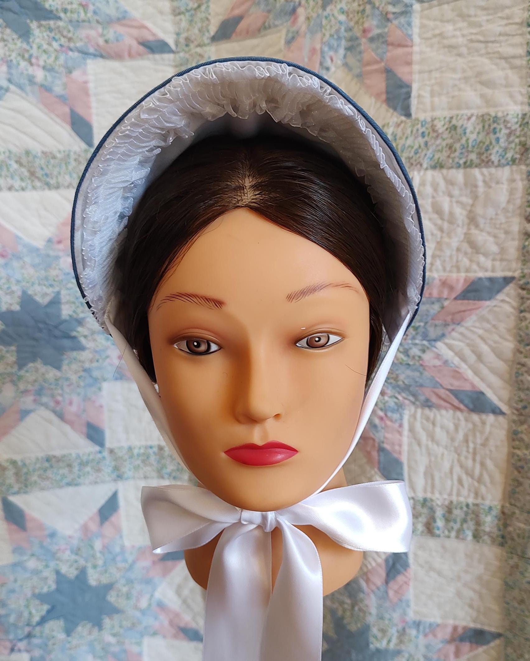 Slate Blue Fanchon Bonnet, Choice of Embellishment, Dinner Bonnet - Empire Bonnet - Civil War - 19th century Victorian