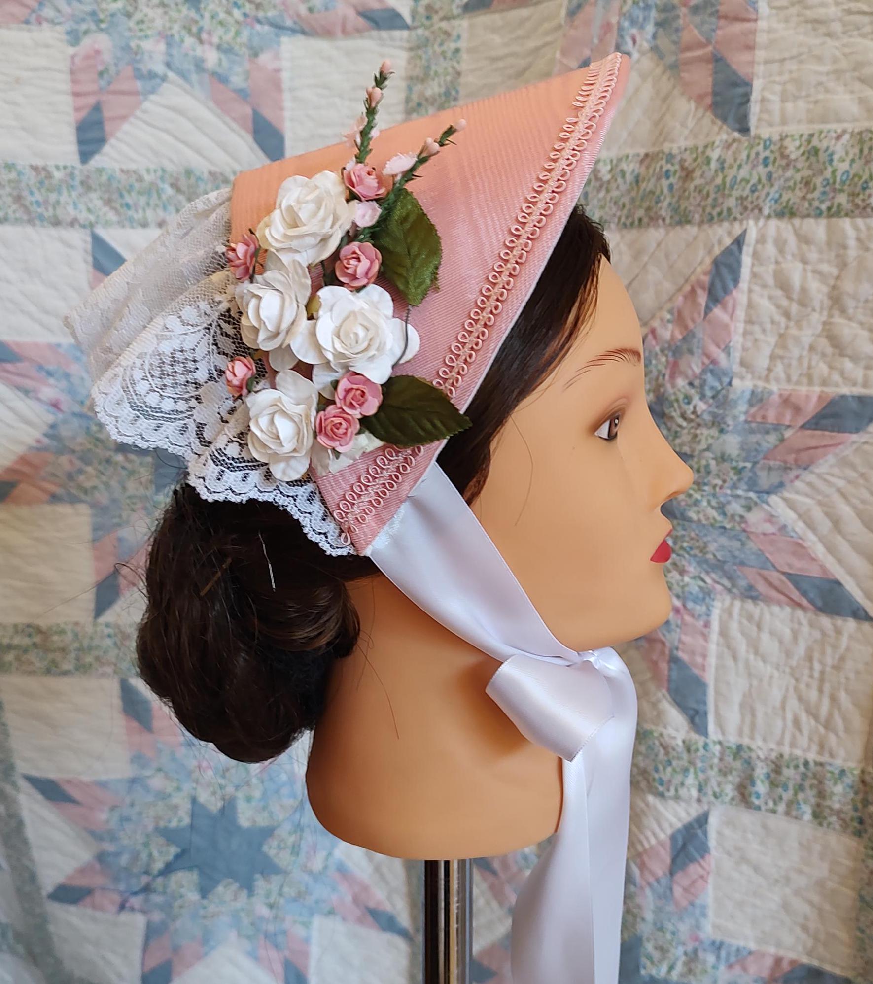 Rose Pink Fanchon Bonnet, Choice of Embellishment, Dinner Bonnet - Empire Bonnet - Civil War - 19th century Victorian