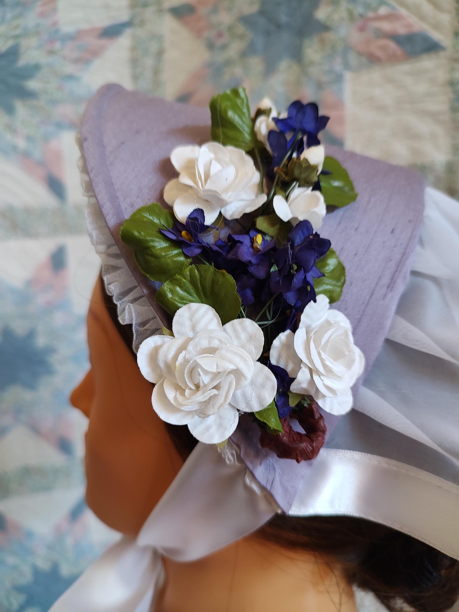 Lilac Fanchon Bonnet, Choice of Embellishment, Dinner Bonnet - Empire Bonnet - Civil War - 19th century Victorian