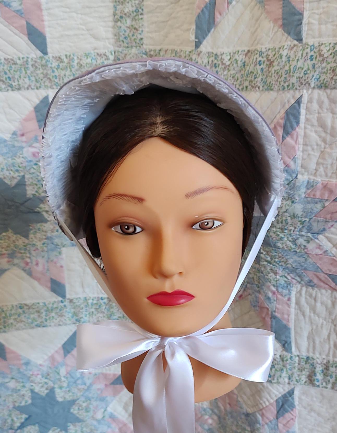Lilac Fanchon Bonnet, Choice of Embellishment, Dinner Bonnet - Empire Bonnet - Civil War - 19th century Victorian