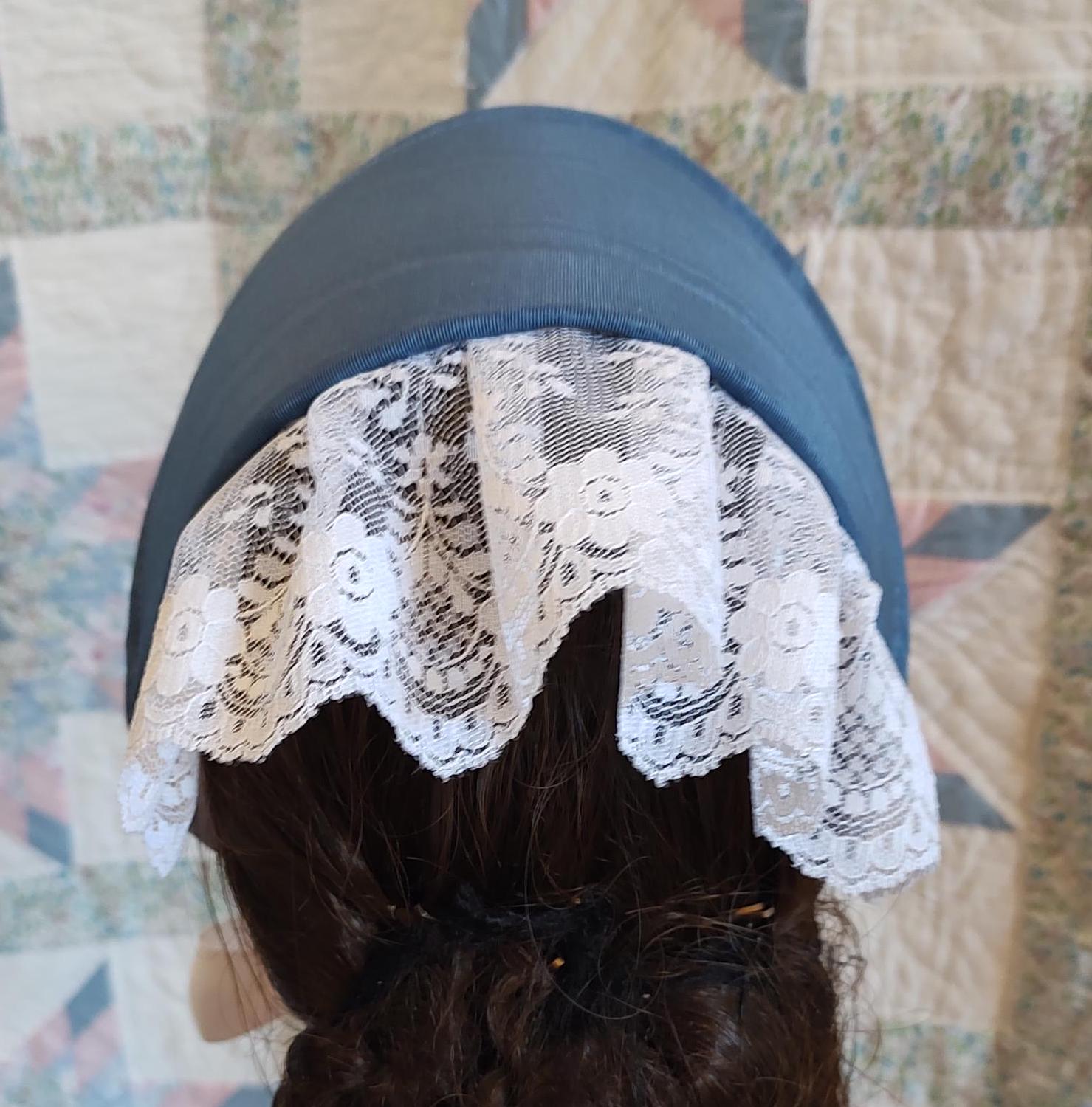 Slate Blue Fanchon Bonnet, Choice of Embellishment, Dinner Bonnet - Empire Bonnet - Civil War - 19th century Victorian