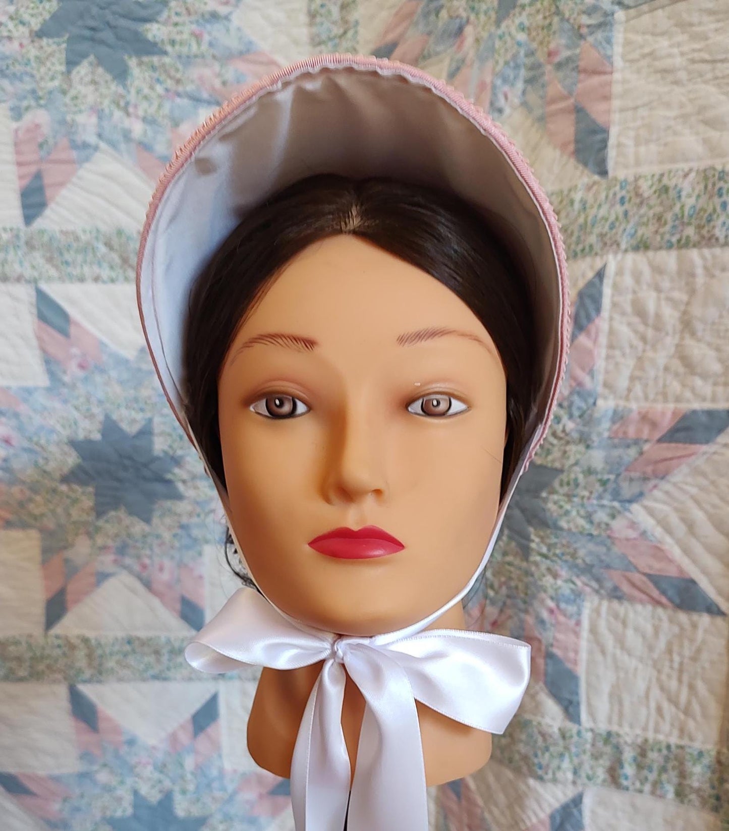Rose Pink Fanchon Bonnet, Choice of Embellishment, Dinner Bonnet - Empire Bonnet - Civil War - 19th century Victorian