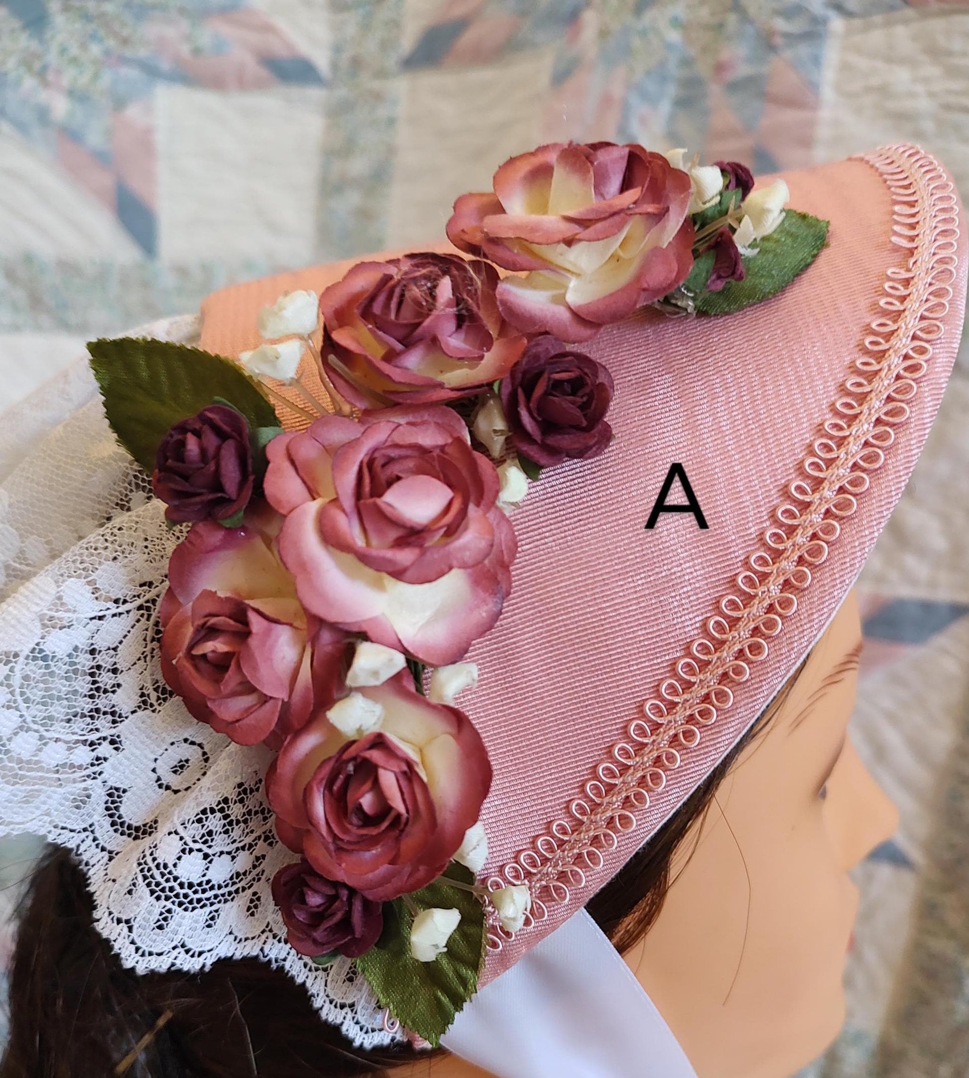 Rose Pink Fanchon Bonnet, Choice of Embellishment, Dinner Bonnet - Empire Bonnet - Civil War - 19th century Victorian