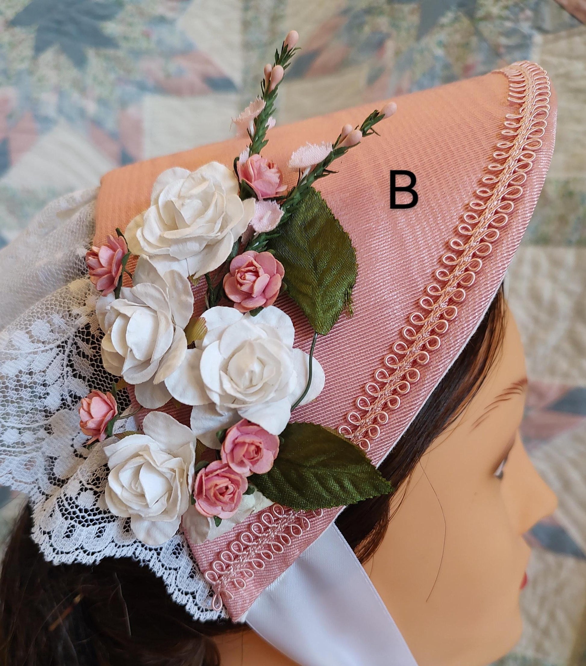Rose Pink Fanchon Bonnet, Choice of Embellishment, Dinner Bonnet - Empire Bonnet - Civil War - 19th century Victorian