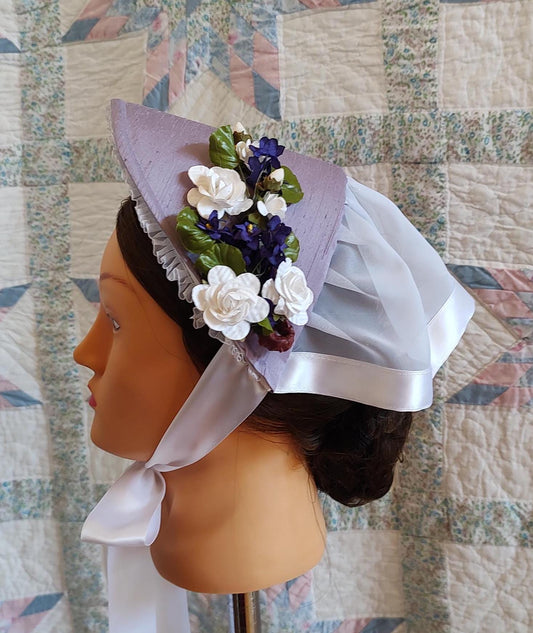 Lilac Fanchon Bonnet, Choice of Embellishment, Dinner Bonnet - Empire Bonnet - Civil War - 19th century Victorian