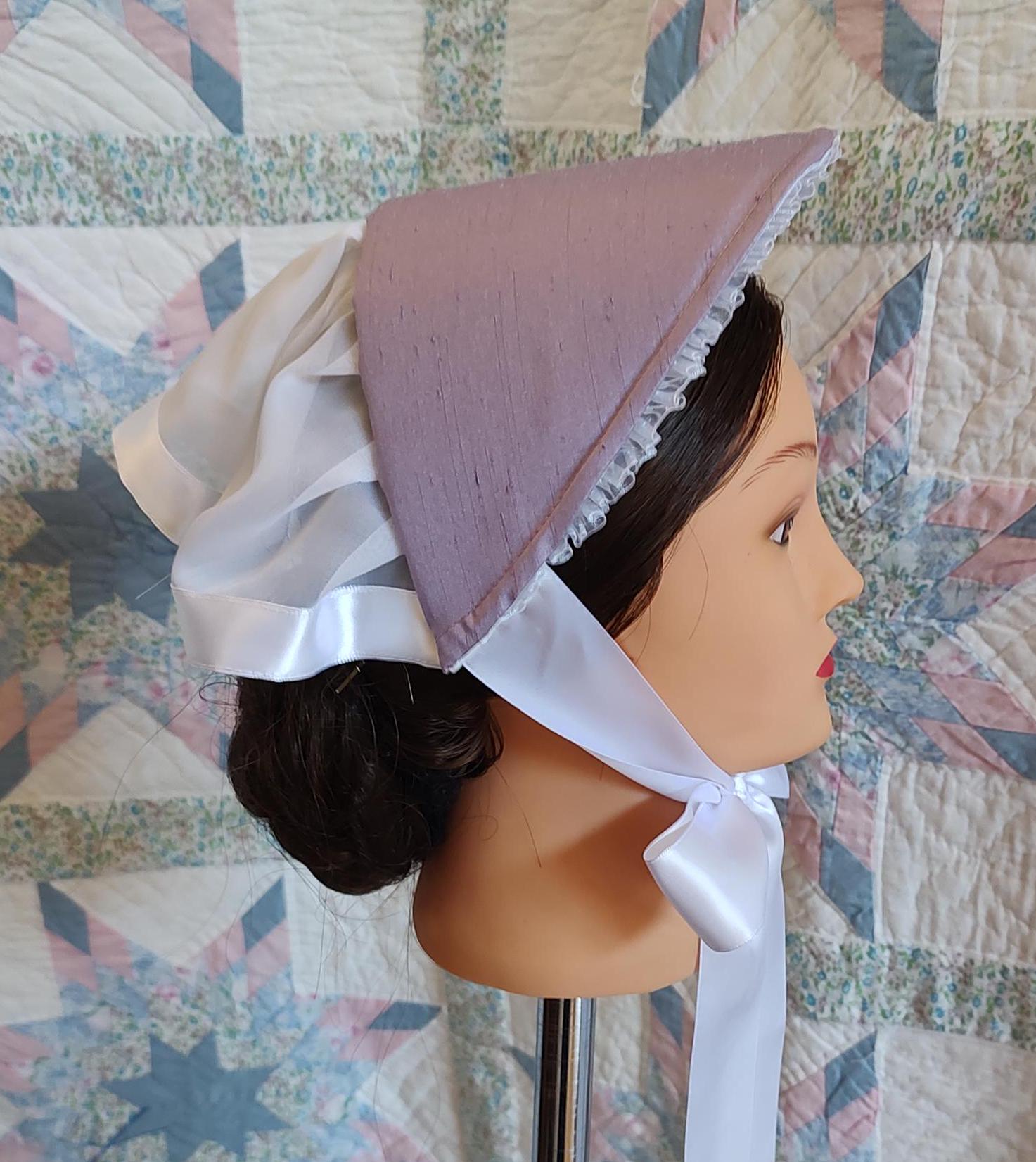 Lilac Fanchon Bonnet, Choice of Embellishment, Dinner Bonnet - Empire Bonnet - Civil War - 19th century Victorian