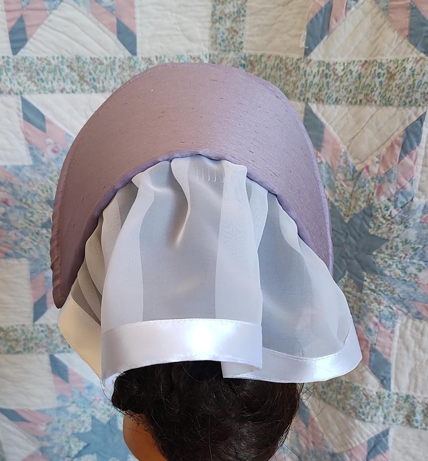 Lilac Fanchon Bonnet, Choice of Embellishment, Dinner Bonnet - Empire Bonnet - Civil War - 19th century Victorian