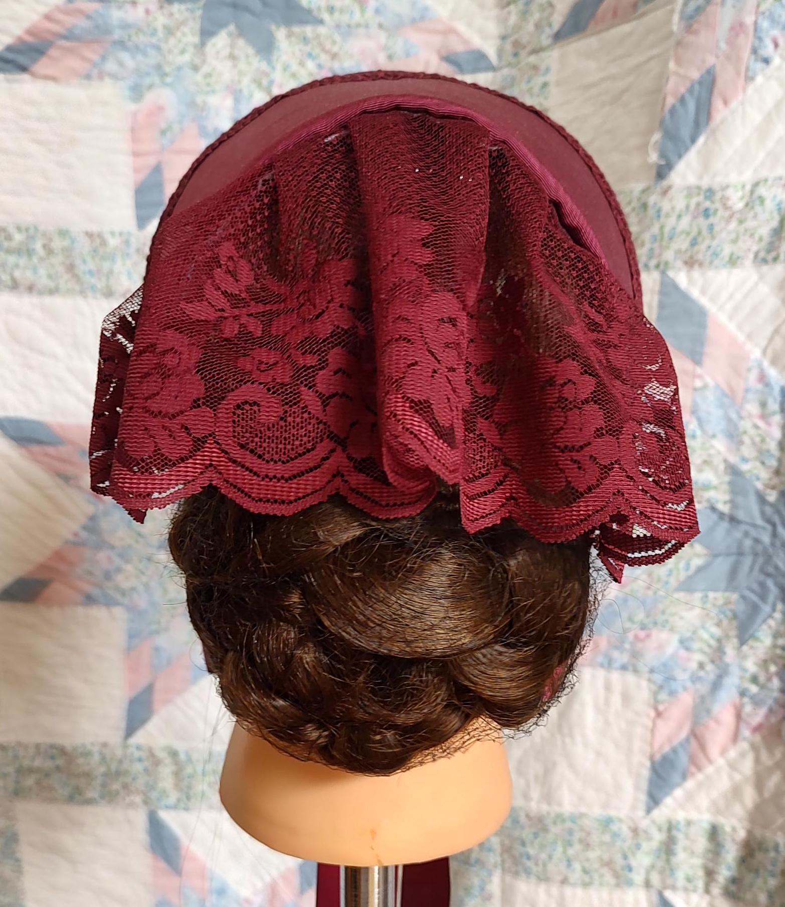 Wine Fanchon Bonnet, Choice of Embellishment, Dinner Bonnet - Empire Bonnet - Civil War - 19th century Victorian
