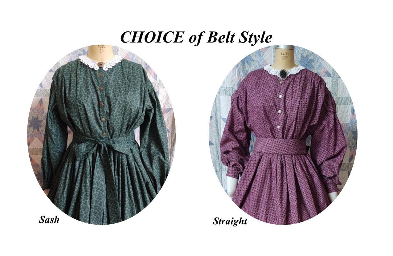 BASIC Civil War Era Dress / Day Wrapper in Calico Print, camp, work or day dress, Victorian, Pioneer, Historical, 19th Century