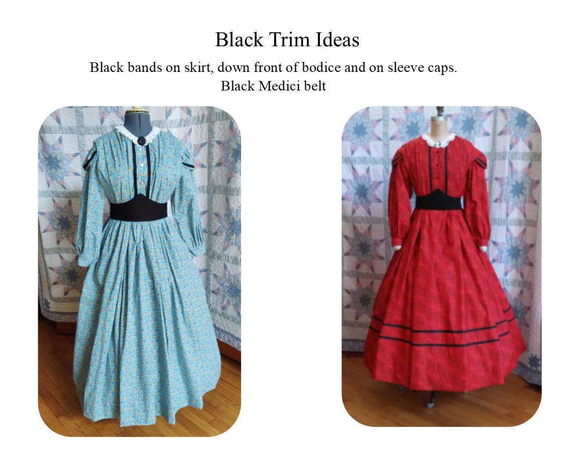 Trimmed Civil War Era Dress / Day Wrapper in Calico Print, camp, work or day dress, Victorian, Pioneer, Historical, 19th Century