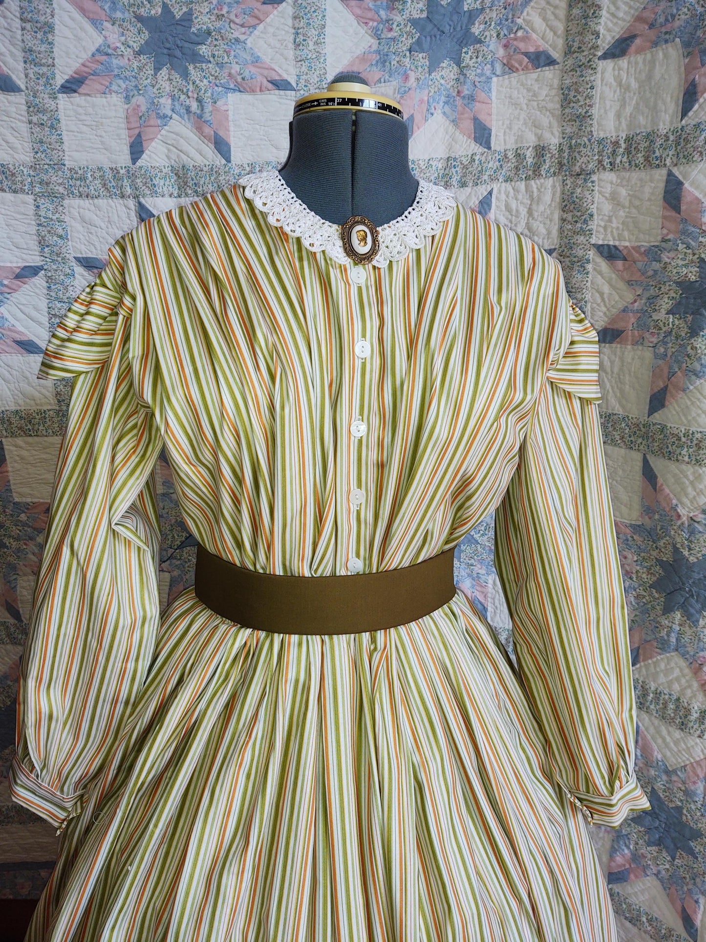 Striped Civil War Era Dress / Day Wrapper in Calico Print, camp, work or day dress, Victorian, Pioneer, Historical, 19th Century