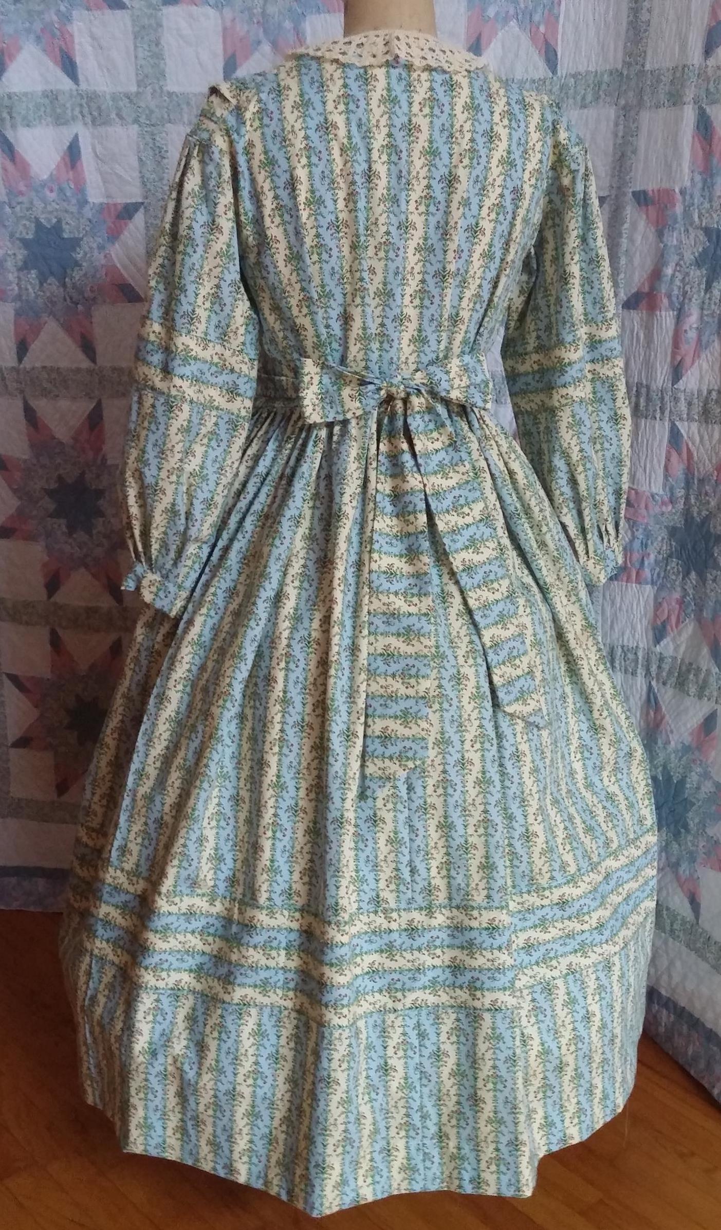 Striped Civil War Era Dress / Day Wrapper in Calico Print, camp, work or day dress, Victorian, Pioneer, Historical, 19th Century