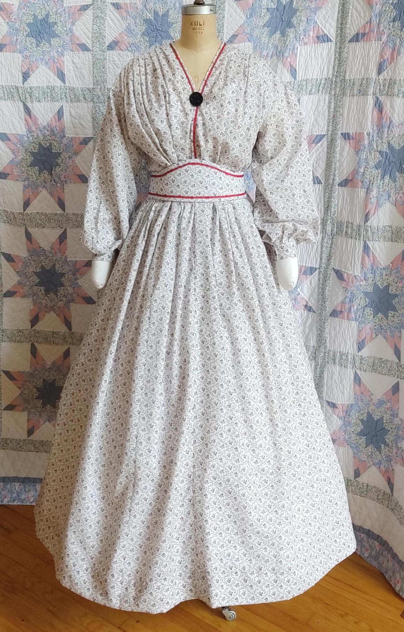 V-necked Civil War Era Lightweight Summer Day Dress/ Day Wrapper -MADE TO ORDER in choice of fabric- Victorian, 19th Century, Historical,