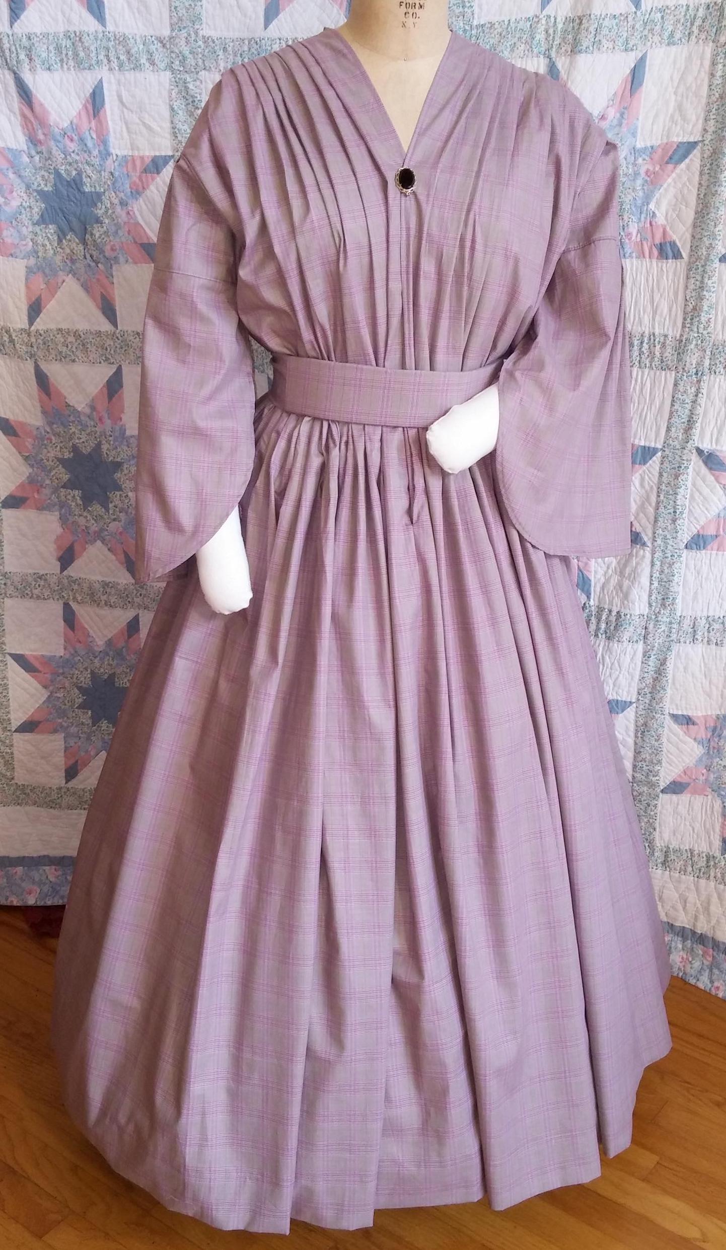 V-necked Civil War Era Lightweight Summer Day Dress/ Day Wrapper -MADE TO ORDER in choice of fabric- Victorian, 19th Century, Historical,