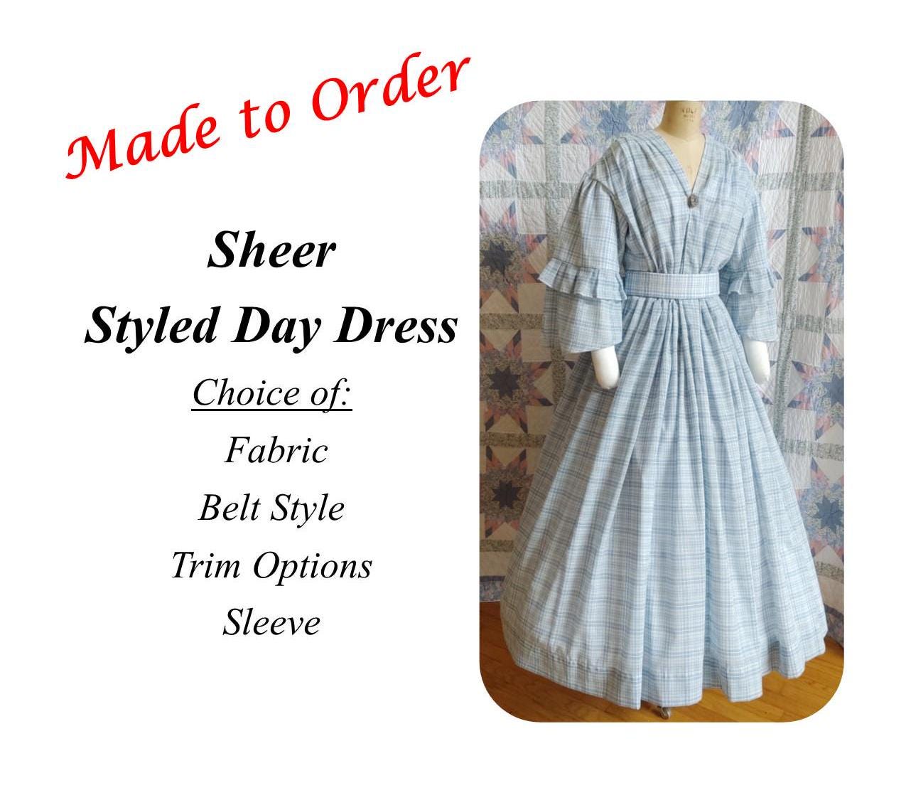 V-necked Civil War Era Lightweight Summer Day Dress/ Day Wrapper -MADE TO ORDER in choice of fabric- Victorian, 19th Century, Historical,