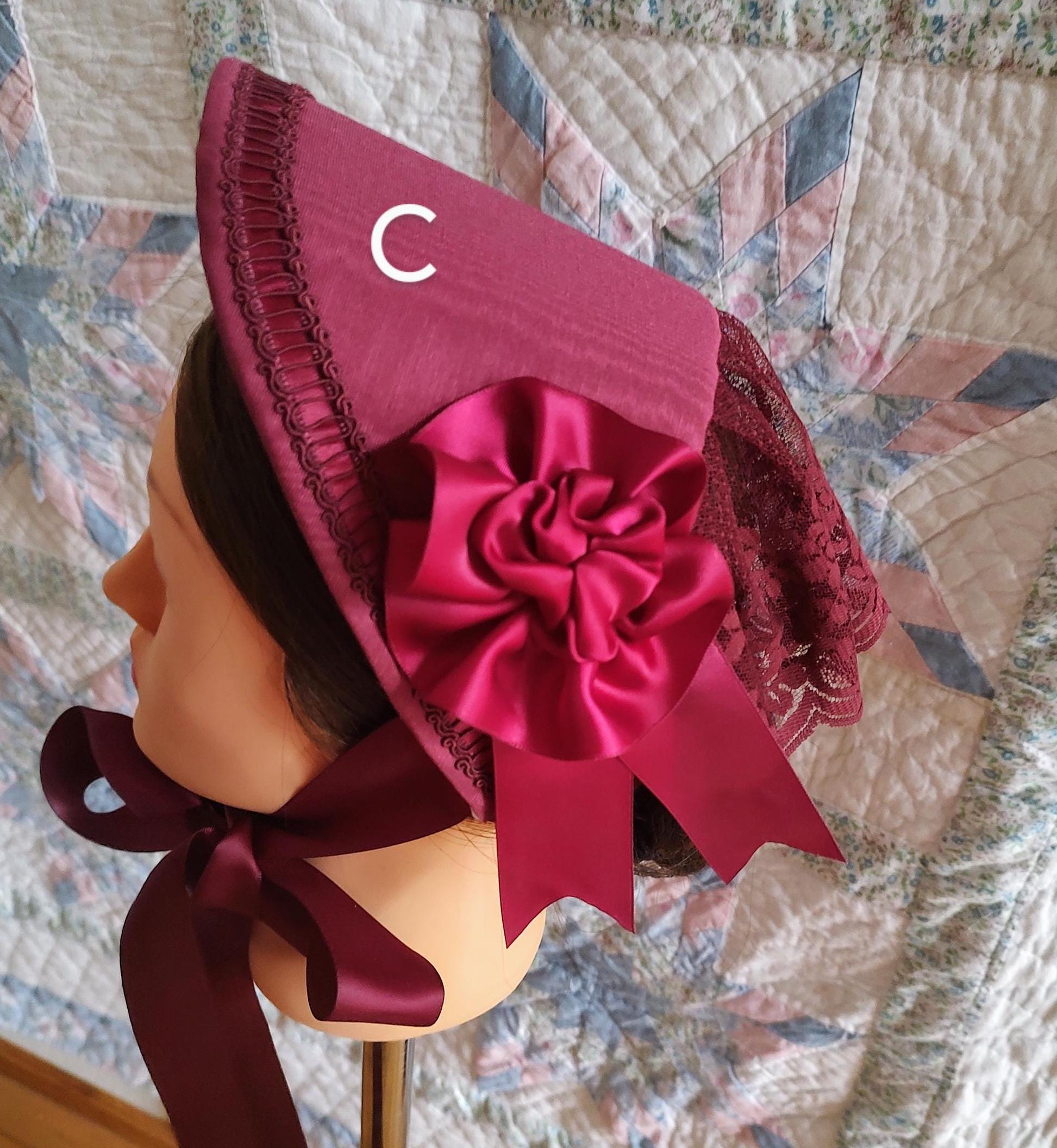 Wine Fanchon Bonnet, Choice of Embellishment, Dinner Bonnet - Empire Bonnet - Civil War - 19th century Victorian
