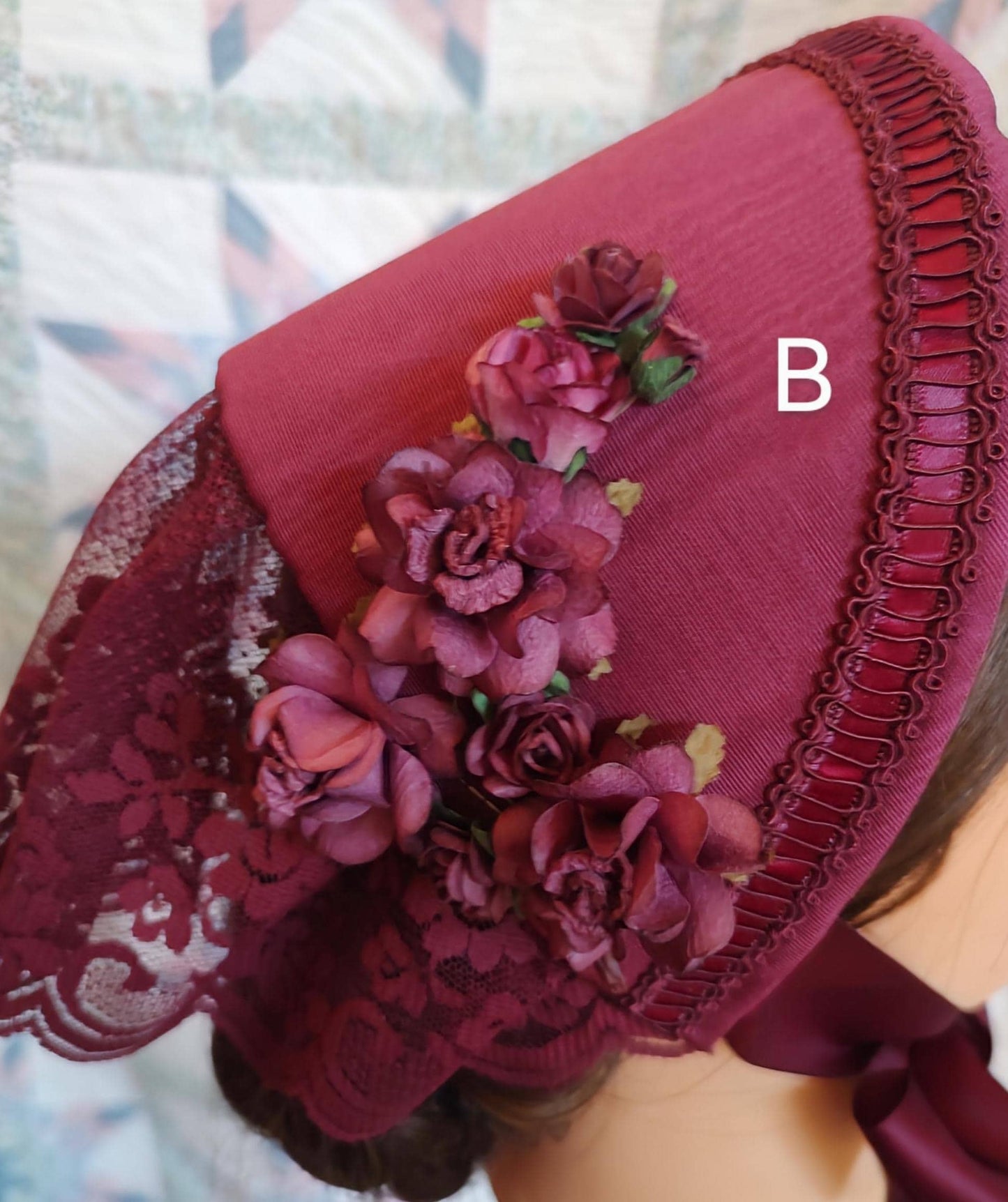 Wine Fanchon Bonnet, Choice of Embellishment, Dinner Bonnet - Empire Bonnet - Civil War - 19th century Victorian